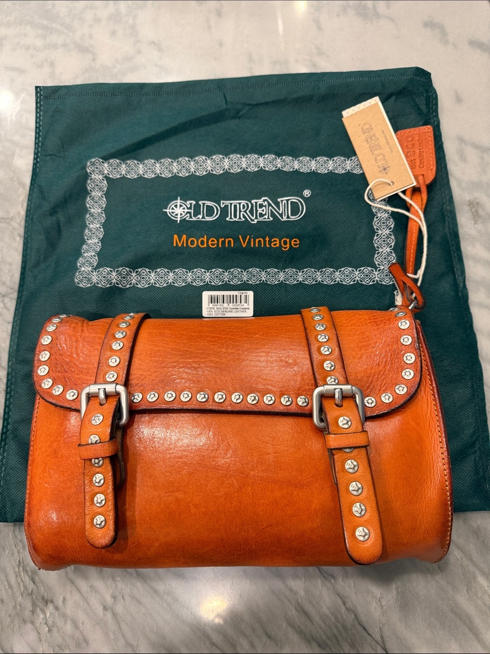 Old Trend Cognac Convertible Crossbody  Leather Studded Handbag